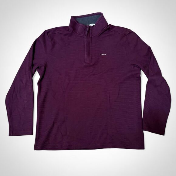 Men's Calvin Klein Eggplant Purple 1/4 Zip 100% Cotton Pullover Sweater size L - Picture 1 of 10